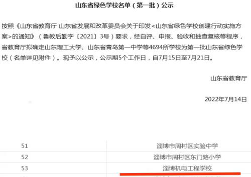 喜报！淄博机电工程学校获评首批“山东省绿色学校”-广东技校排名网