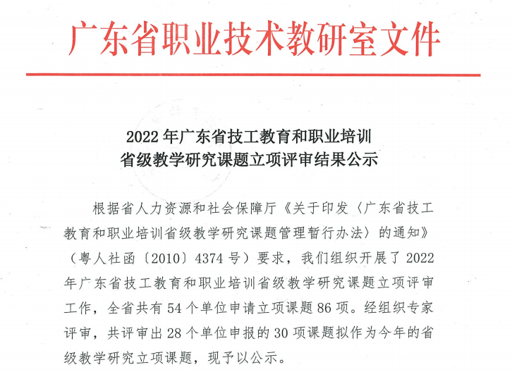 广东江南理工高级技工学校申报2022年广东省技工教育和职业培训省级教学研究课题成功立项-1