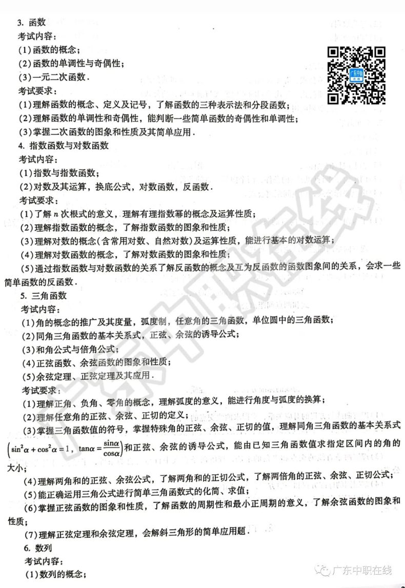 广东高职高考3+证书考试大纲（数学）-1