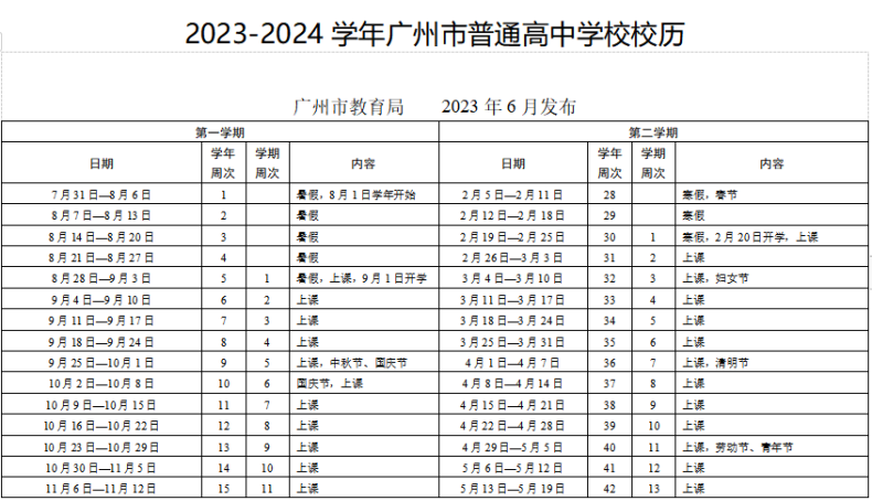 广州2023-2024学年中小学、高中学校校历介绍-1