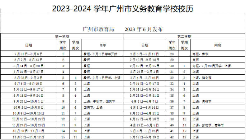 广州2023-2024学年中小学、高中学校校历介绍-1