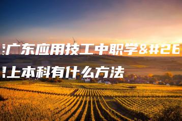 报读广东应用技工中职学校想上本科有什么方法-广东技校排名网