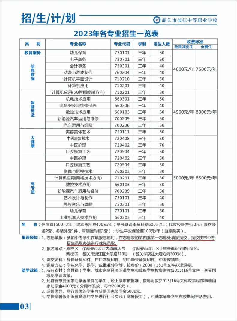 韶关市浈江中等职业学校2023年秋季招生计划及收费优惠政策-1