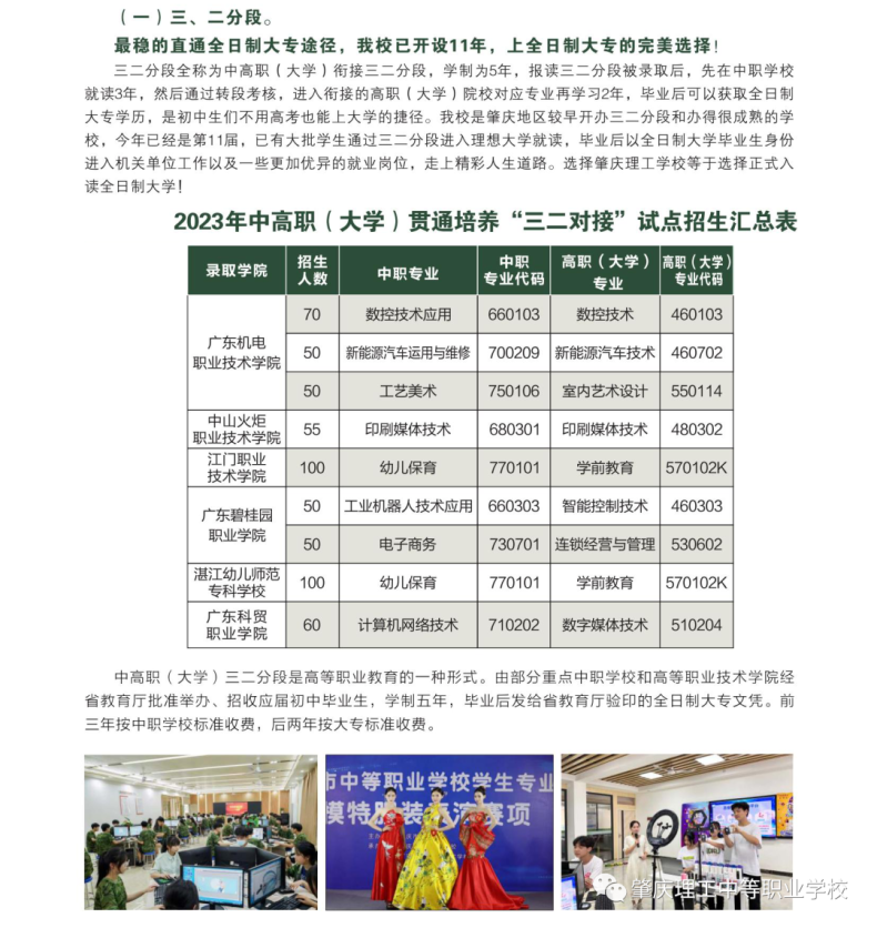 肇庆理工中等职业学校2023年招生计划（中职+三二对接+高职高考）-1