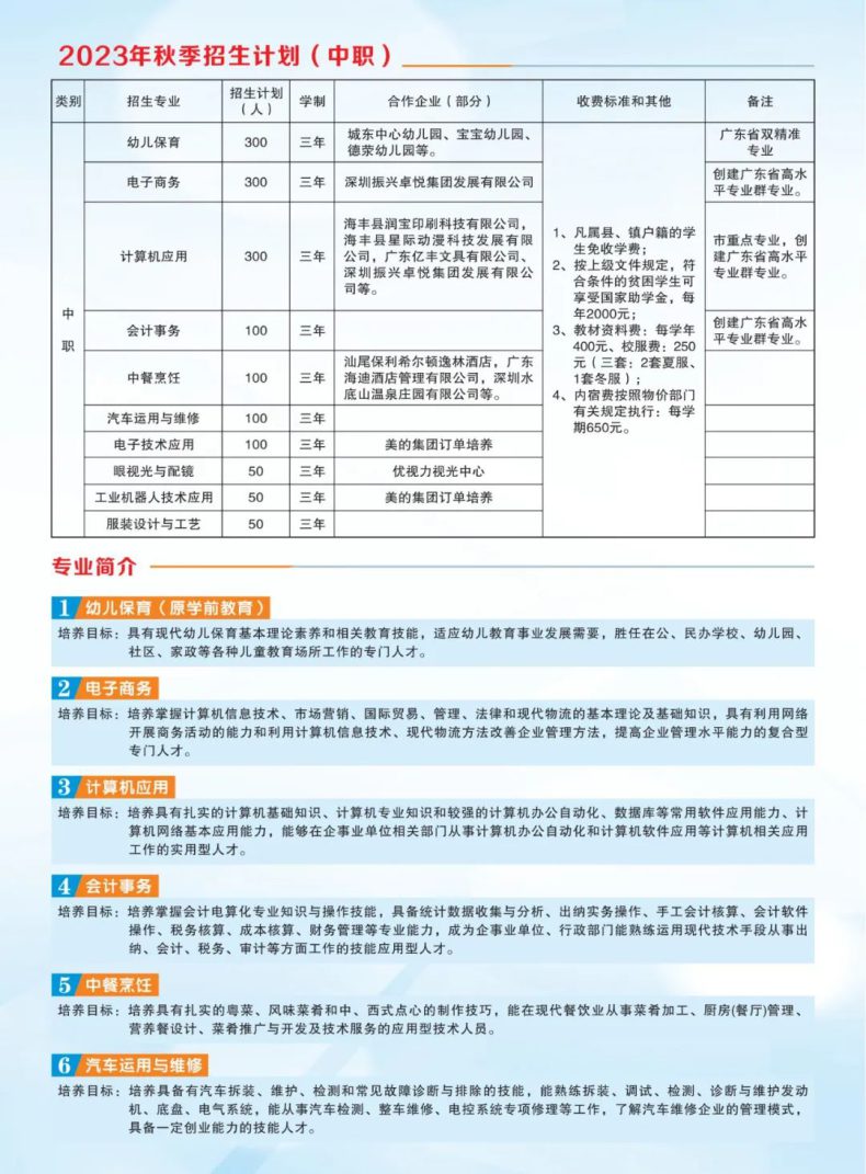 海丰县中等职业技术学校2023年秋季招生简章-1