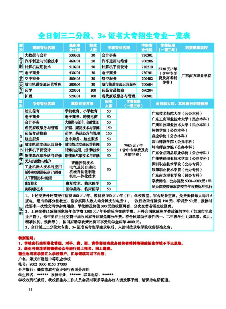肇庆市财经中等职业学校2023年招生计划（中专+三二分段+高职高考）-1