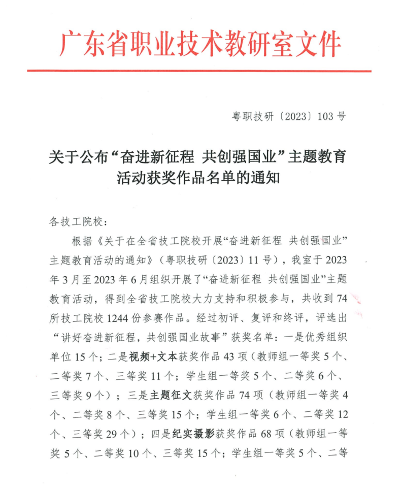 广东华夏高级技工学校教师在广东省职业技术教研室“奋进新征程 共创强国业”主题教育活动中获多项荣誉-1